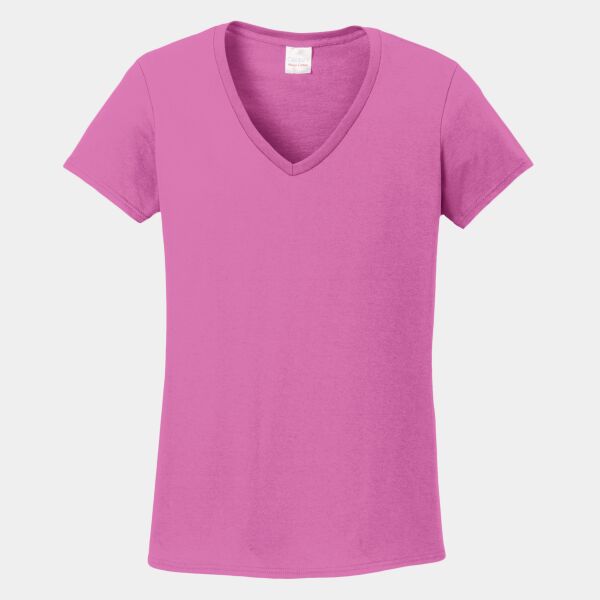 Ladies Heavy Cotton  100% Cotton V Neck T Shirt Thumbnail